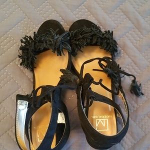 Material girl wedge sandles with fringe